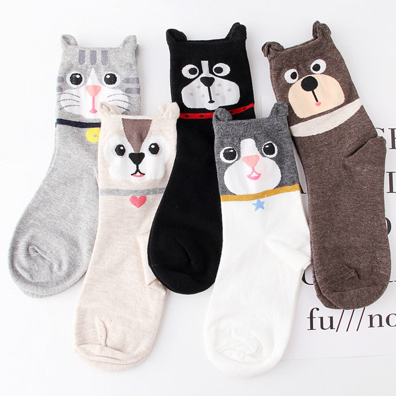 Cat Dog and Bear 5 Pack Animal Sock Set